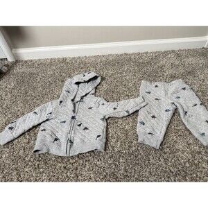 Carter’s Baby Boy Dinosaur Hoodie Jogger Set 9M Gray Quilted Barely Worn